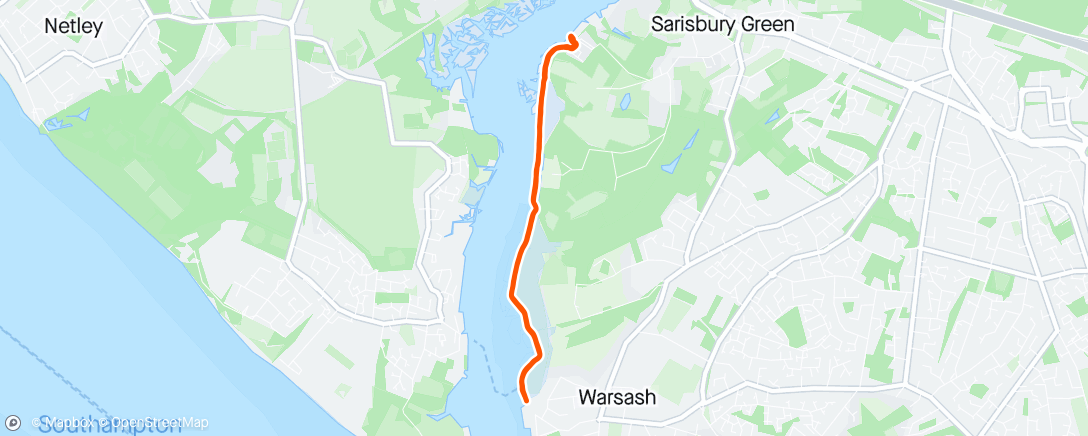 Map of the activity, Walk from Warsash to the Mermaid coffee shack and back 🌤️.