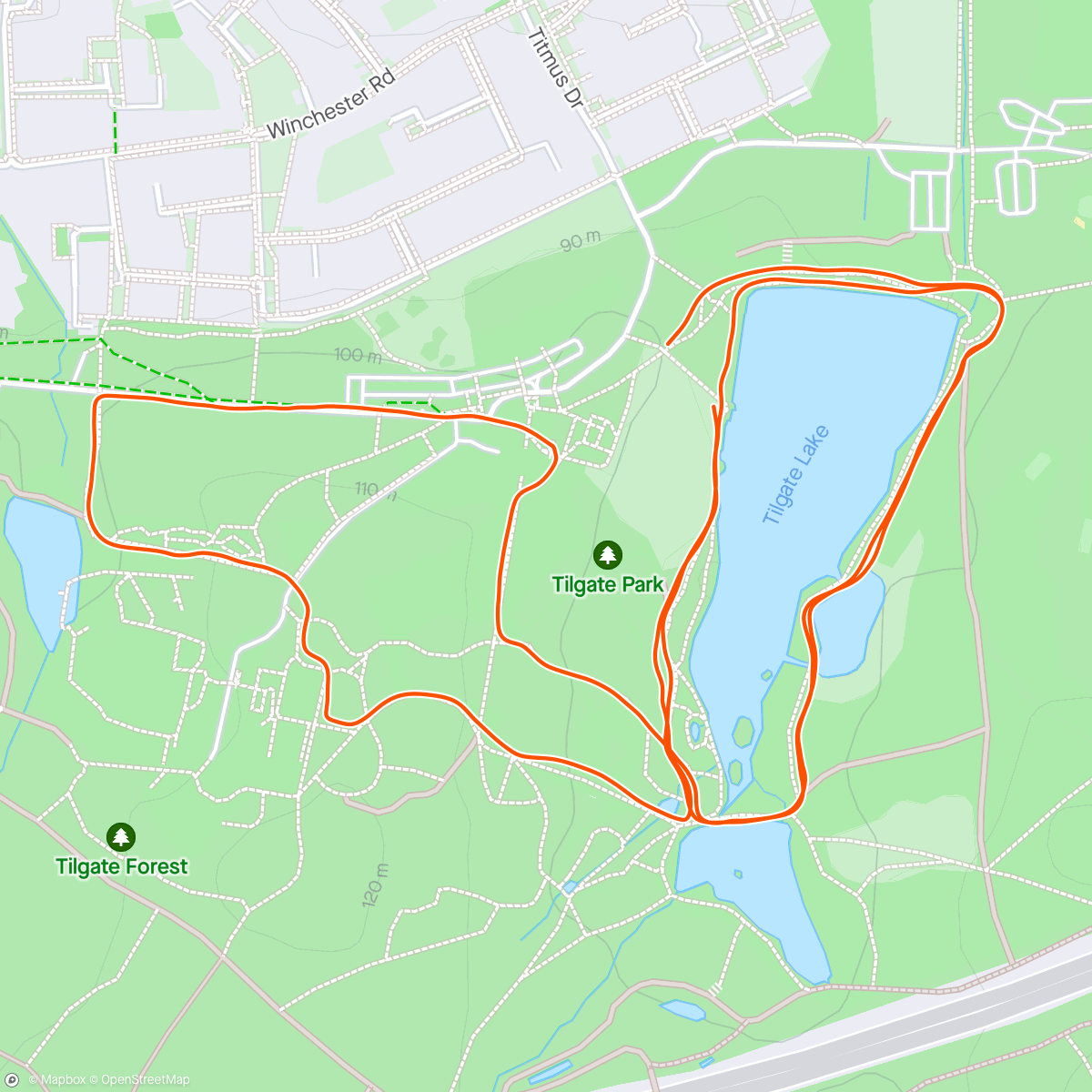 Map of the activity, Tilgate Parkrun with Caroline, Jacob and Pete