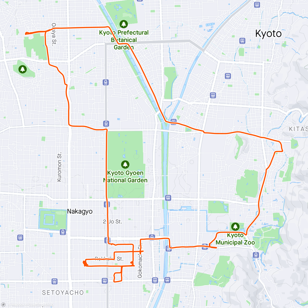 Map of the activity, singlespeed Kyoto food tour