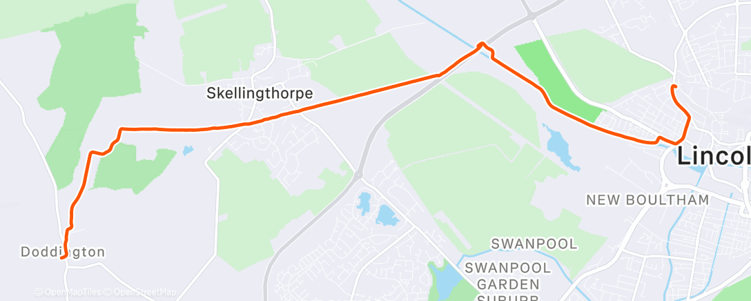 Map of the activity, Monday Doddington Lunch Ride