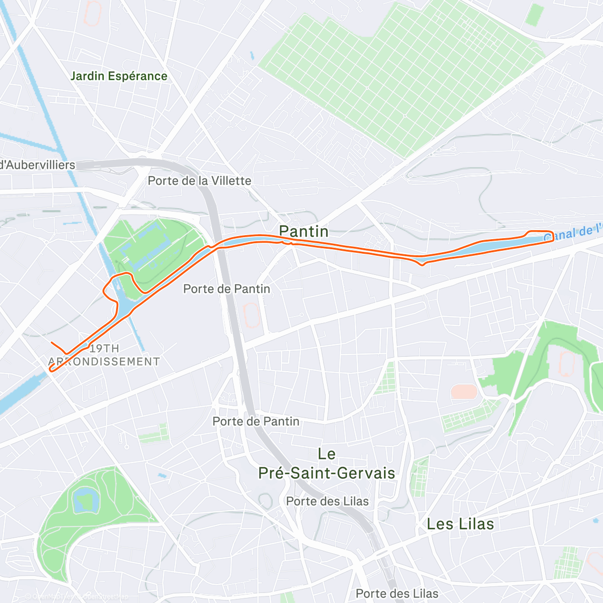 Map of the activity, Paris: Parc de La Villette – Canal de l'Ourcq Loop