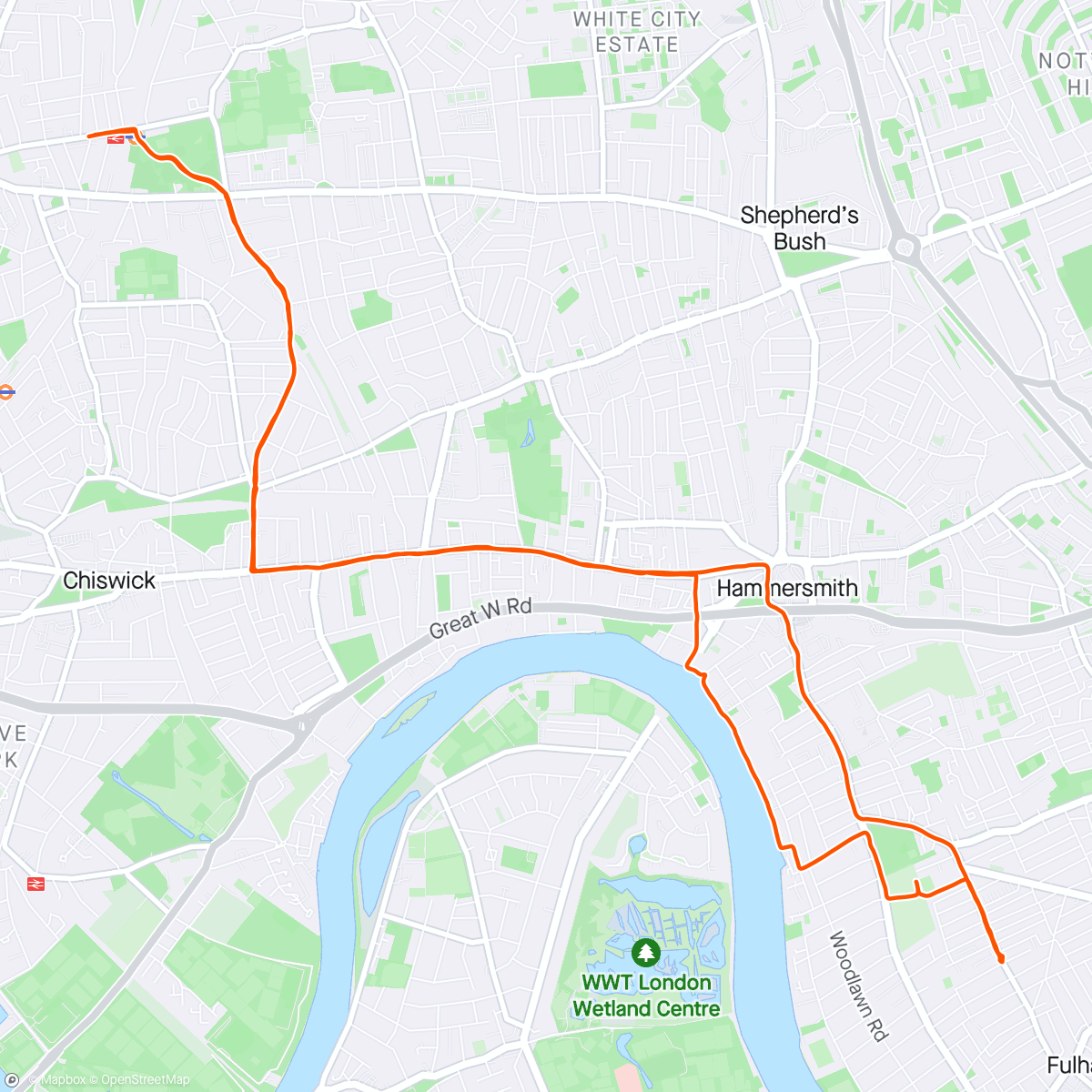Map of the activity, Evening Ride to Fulham🚵‍♀️☀️