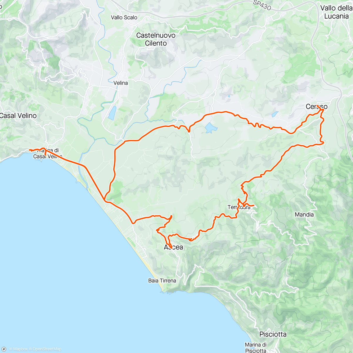 アクティビティ「Cilento 2024. Tag 5. Regenrunde Terradura mit Abkürzung über Santa Barbara.」の地図