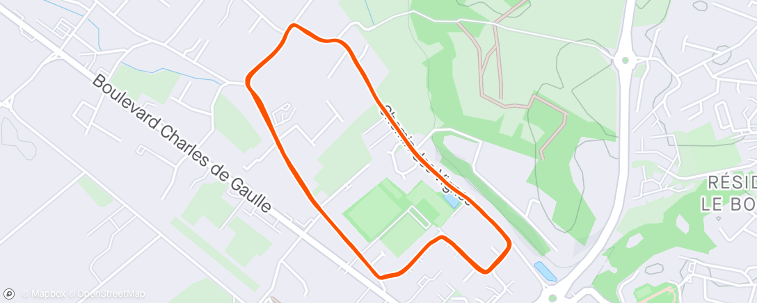 Map of the activity, 25mn échauffement + 3x3000m allure marathon !