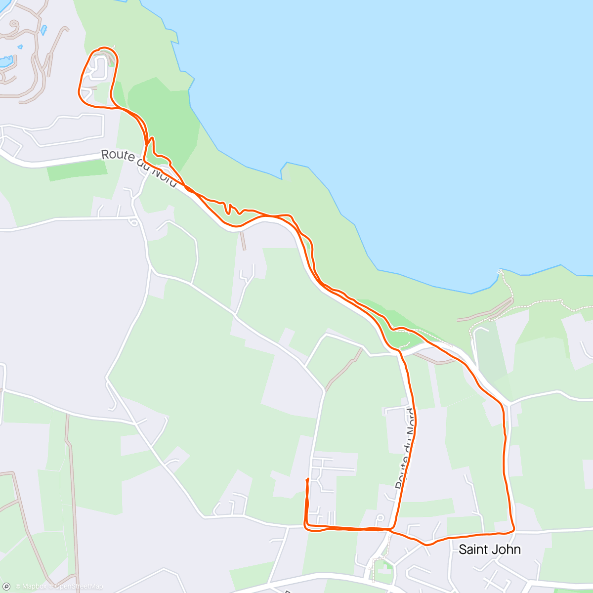 Map of the activity, Monday morning run to Ronez along the new section of cliff path