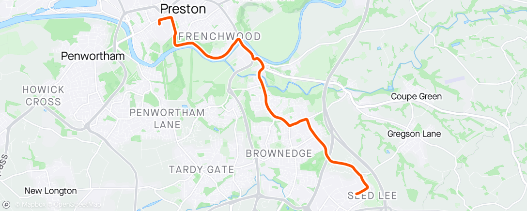 Map of the activity, Train cancelled = crazy dash to Preston station in jeans and trainers 🥵