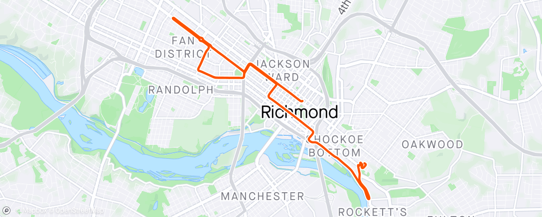 Map of the activity, Zwift - Group Ride: ZZRC Spin Out Sub 2 (D) on Libby Hill After Party in Richmond