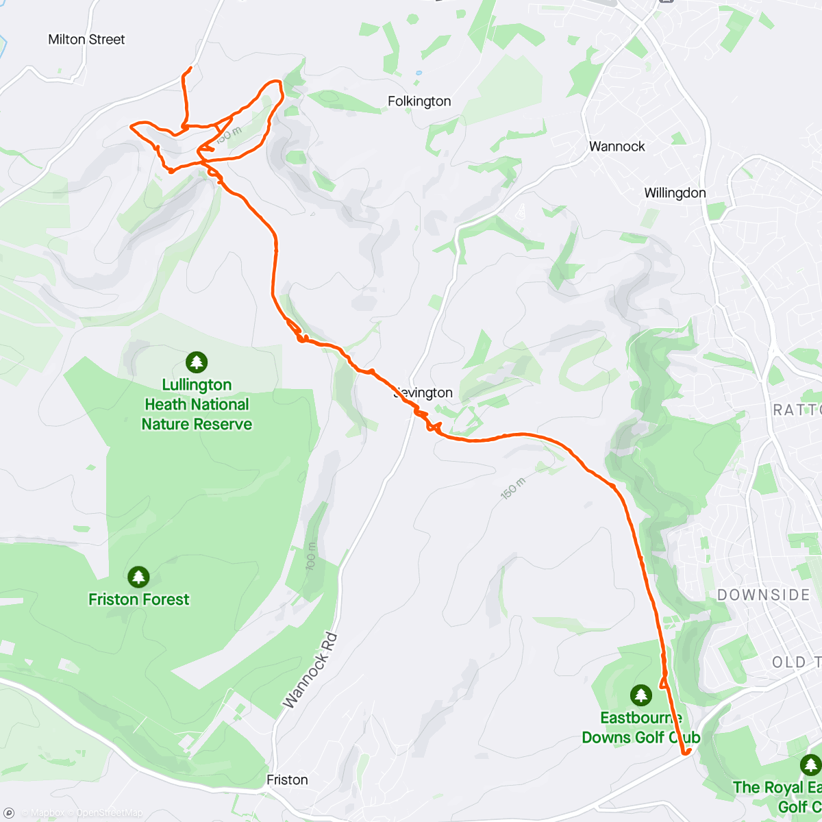 Map of the activity, Final training walk up Long Man and the South Downs 🌞