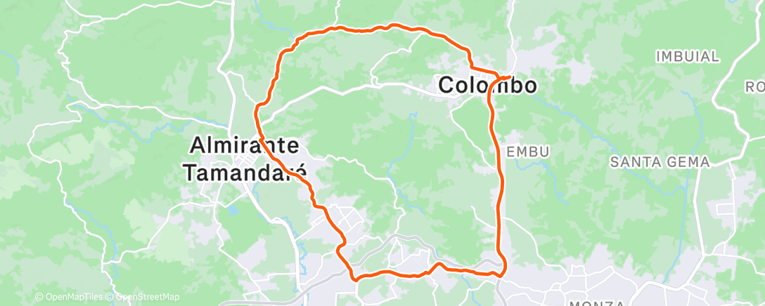 Map of the activity, Pedalada ao entardecer