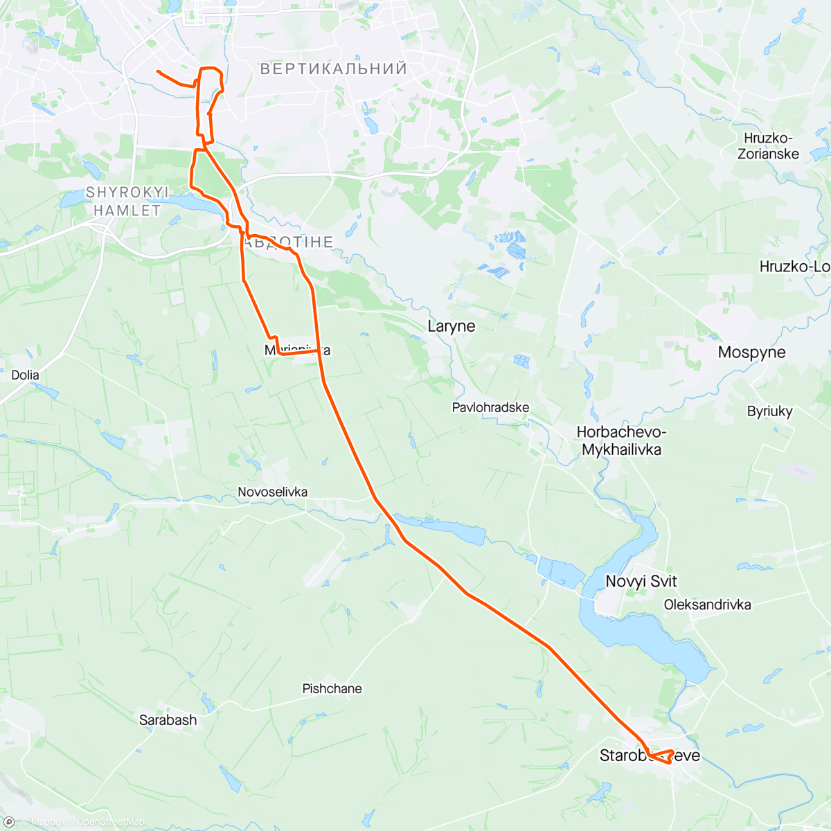 Map of the activity, Старобешево: чебуреки, трактора, Паша Ангелина