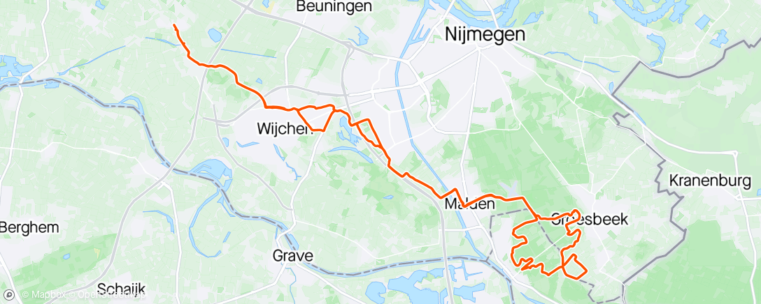 Map of the activity, Groesbeek rode route met Fred en Mario.