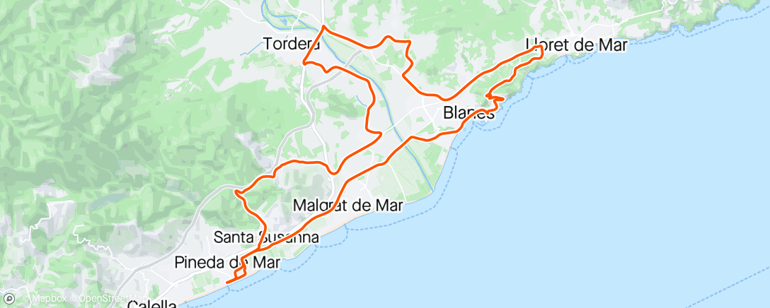 Mapa da atividade, Pineda - Lloret - Tordera - Pineda per camins diferents