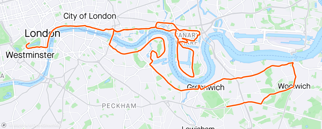 Map of the activity, London Marathon. Bloody hell. (No bleeding though.) Another not quite sub-3 added to my WMM portaloo tour.
