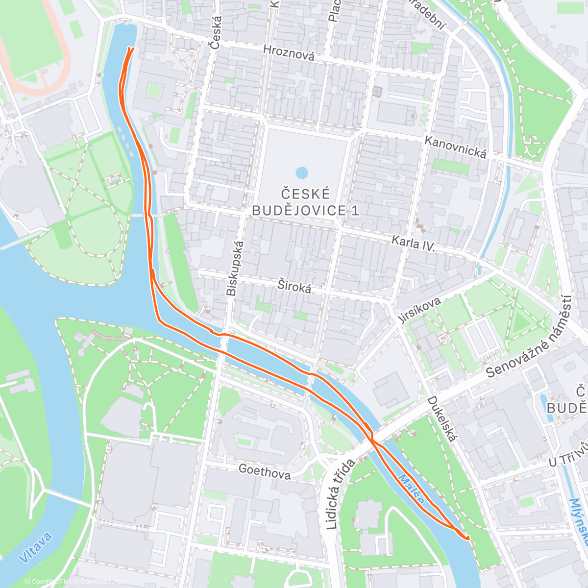 Map of the activity, běžky s Marky