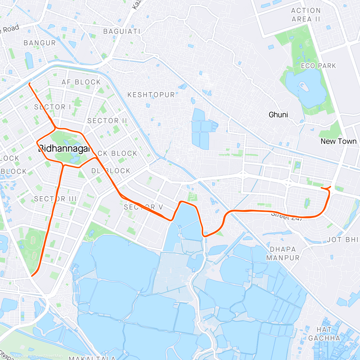 Map of the activity, Sunday mileage run