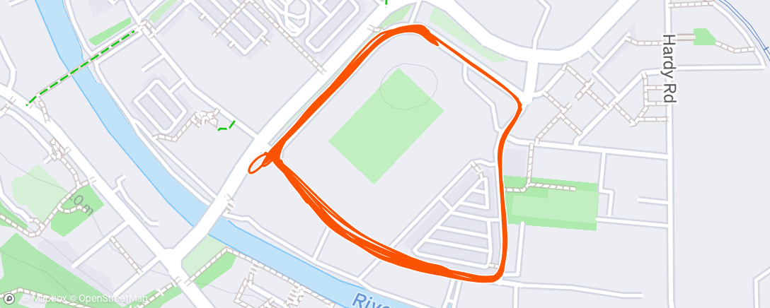 Map of the activity, 4×30s, 7 mins, 4×30s, 7 mins, 4×30s