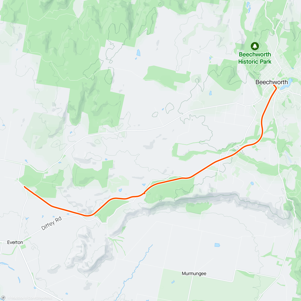 Map of the activity, Everton to Beechworth