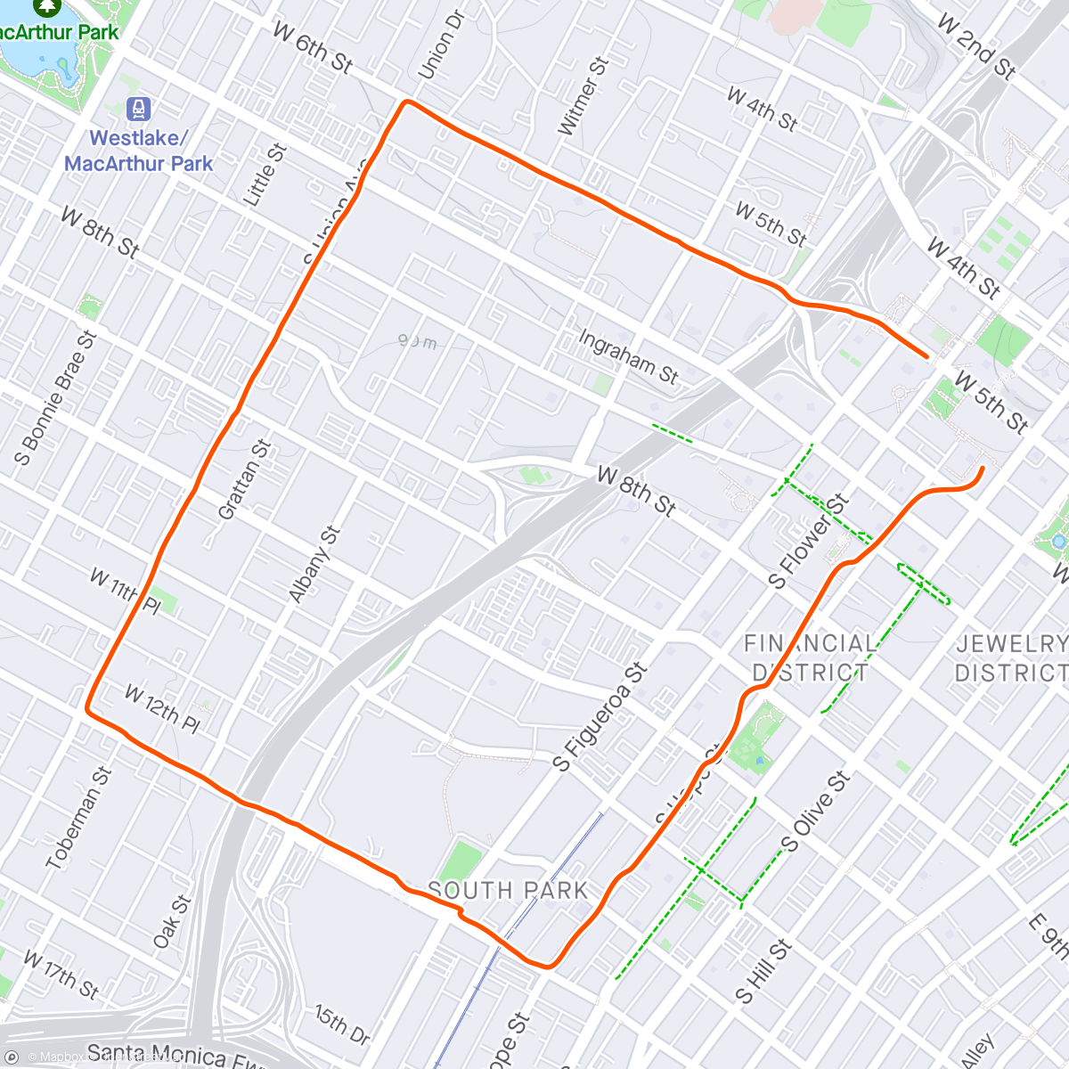 Map of the activity, Morning Run - Downtown LA