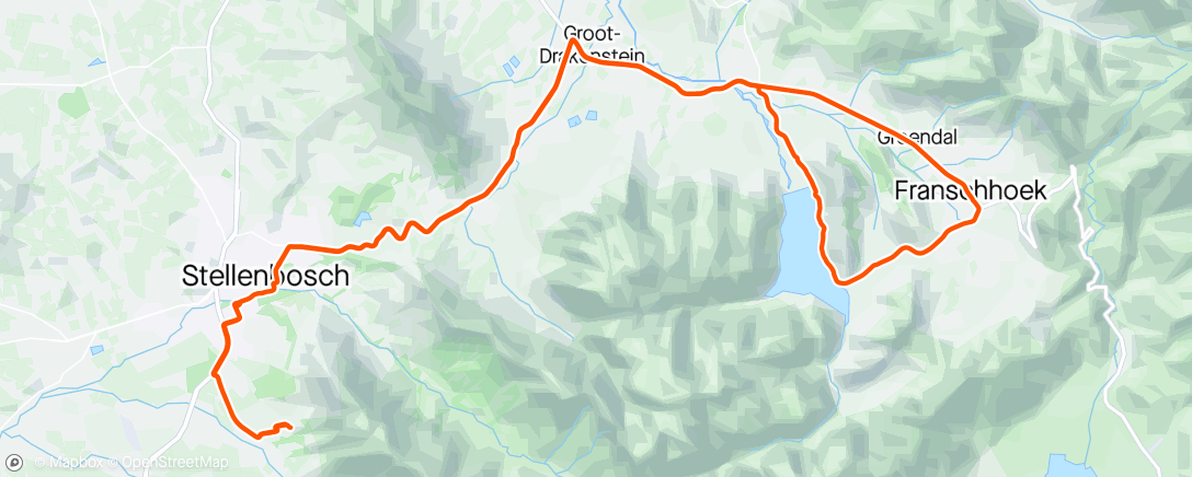 Map of the activity, Franschhoek dam single track rolling nicely 👌🏻🤟🏻