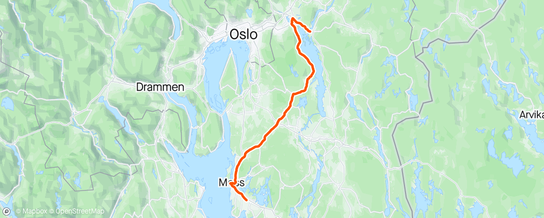 Map of the activity, Morning Ride. Syklet med Øystein Askjem i motvind  til Fetsund.