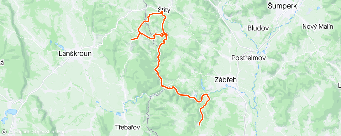 Mapa de la actividad (Lupěné -  Crhov - Lazek)