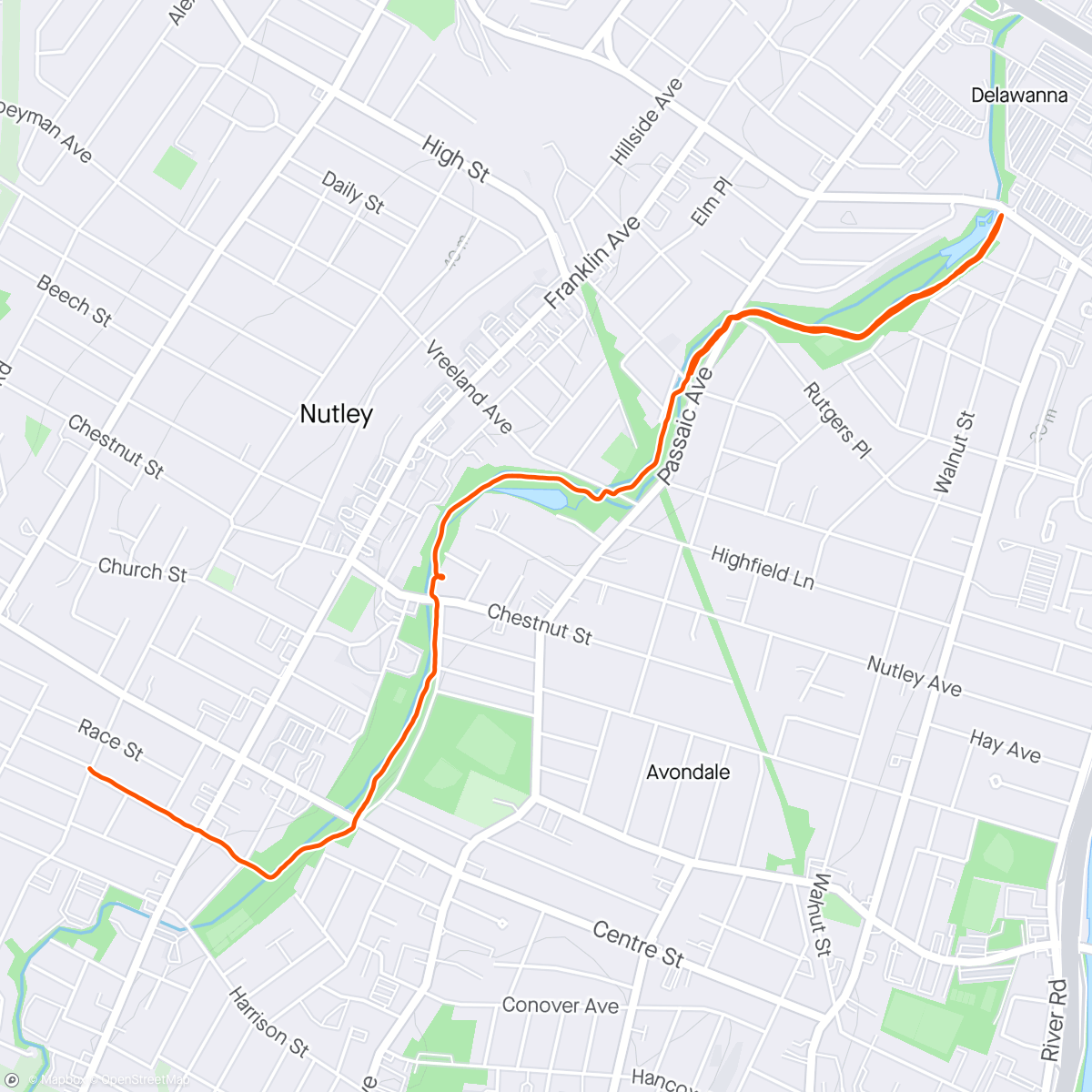 Mapa de la actividad (A few last training miles through nutley parks!)