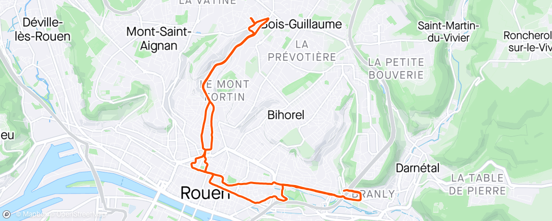 Map of the activity, Dernière sortie à Rouen en mode "grimpette" jusque Bois-Guillaume