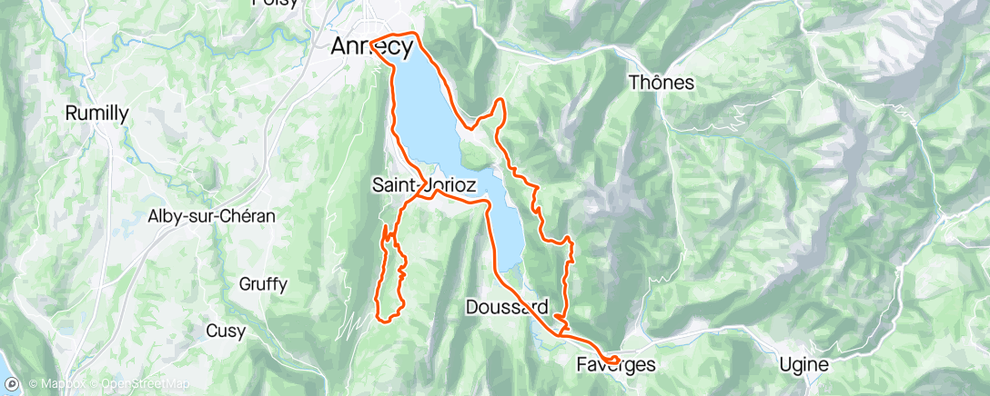 Map of the activity, Entredozon, leschaux, descente par chappelle saint maurice, forclaz par Talloires