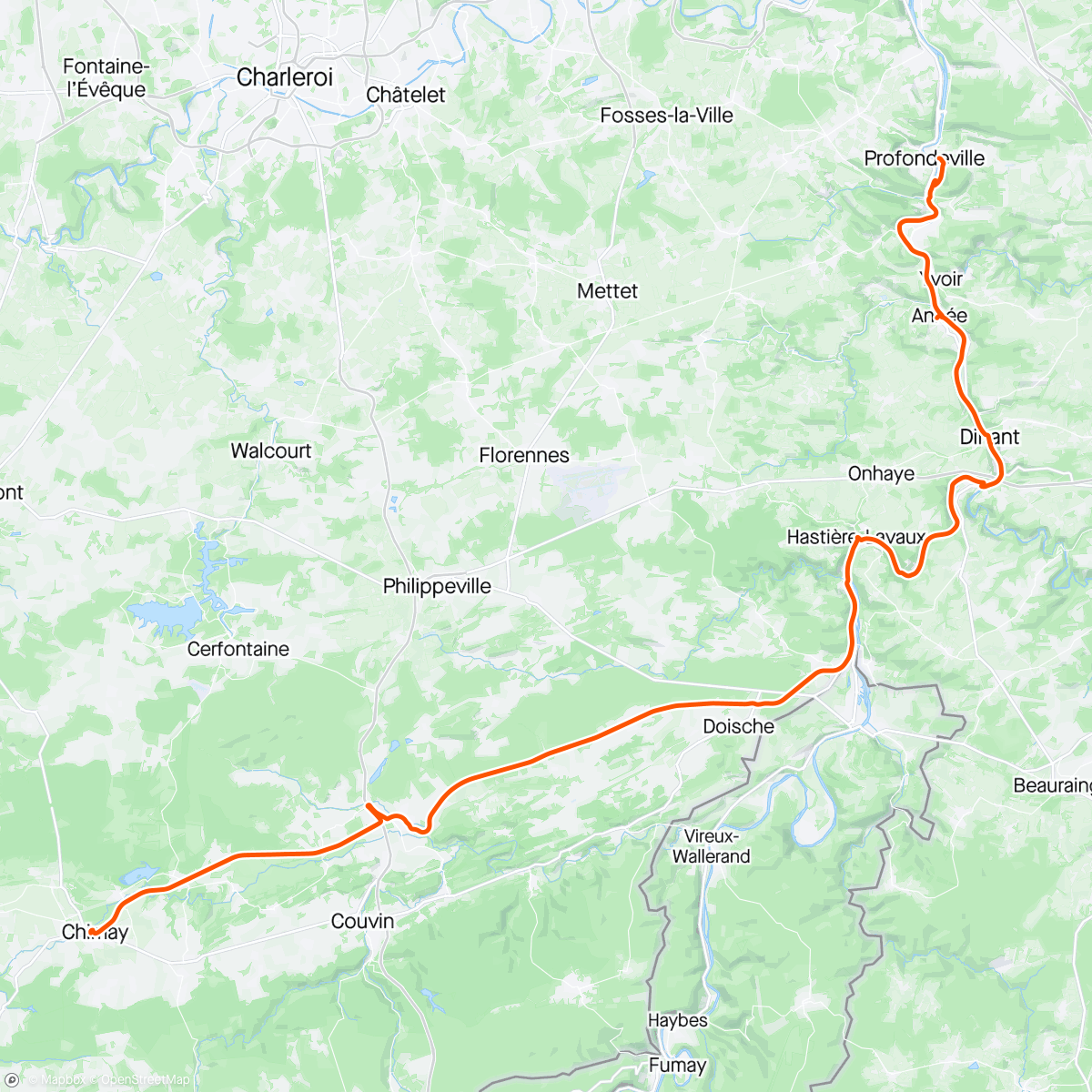 Mapa de la actividad, Op reis naar Parijs dag II Profondeville - Chimay