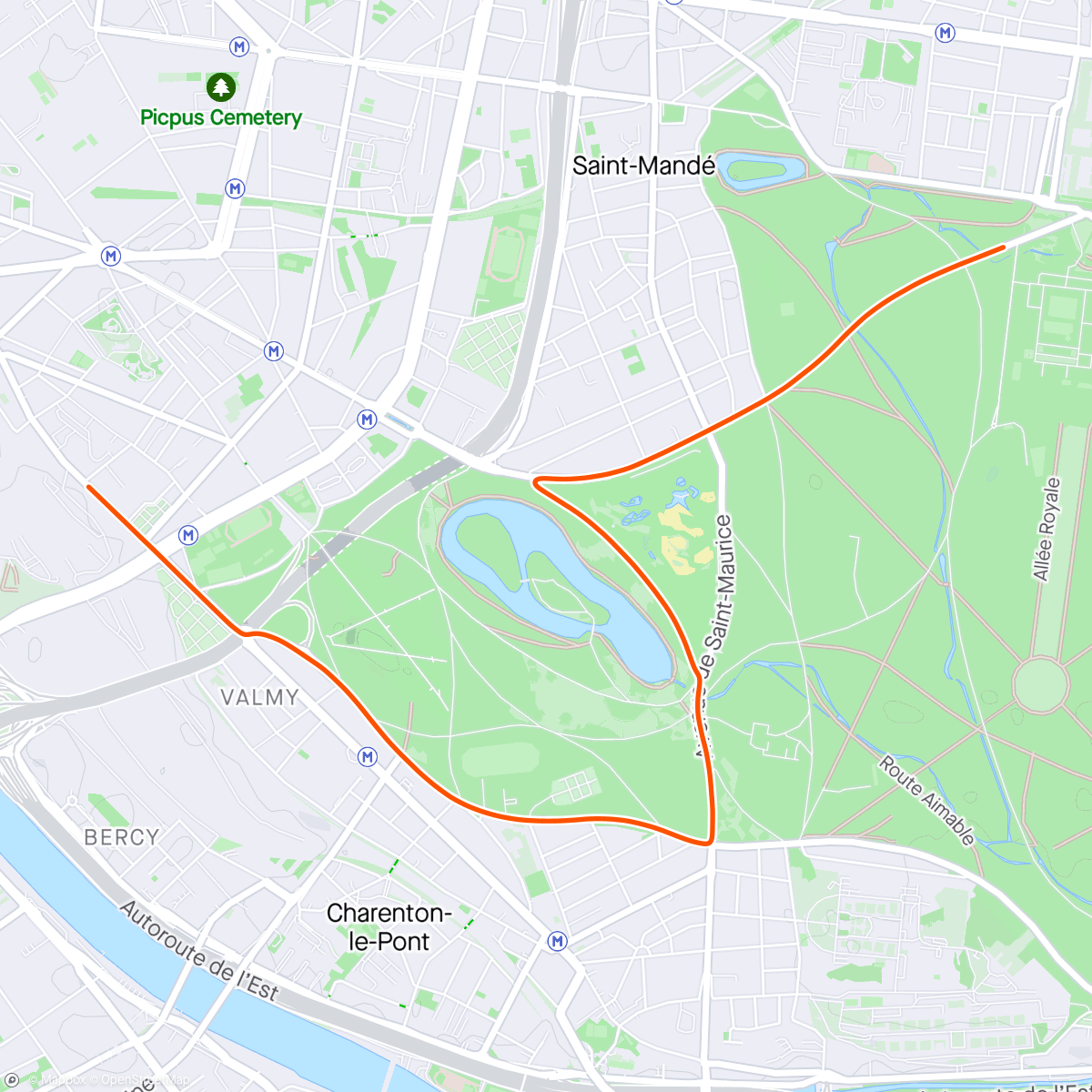 Map of the activity, Kinomap - 🚴 🇨🇵 Time Trial first part - From Les Invalides to Château de Vincennes