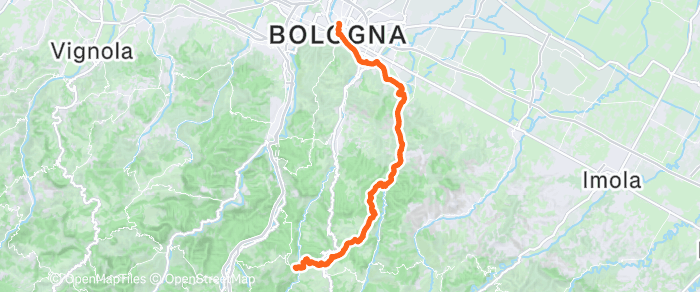 Route map of Bologna to Monzuno
