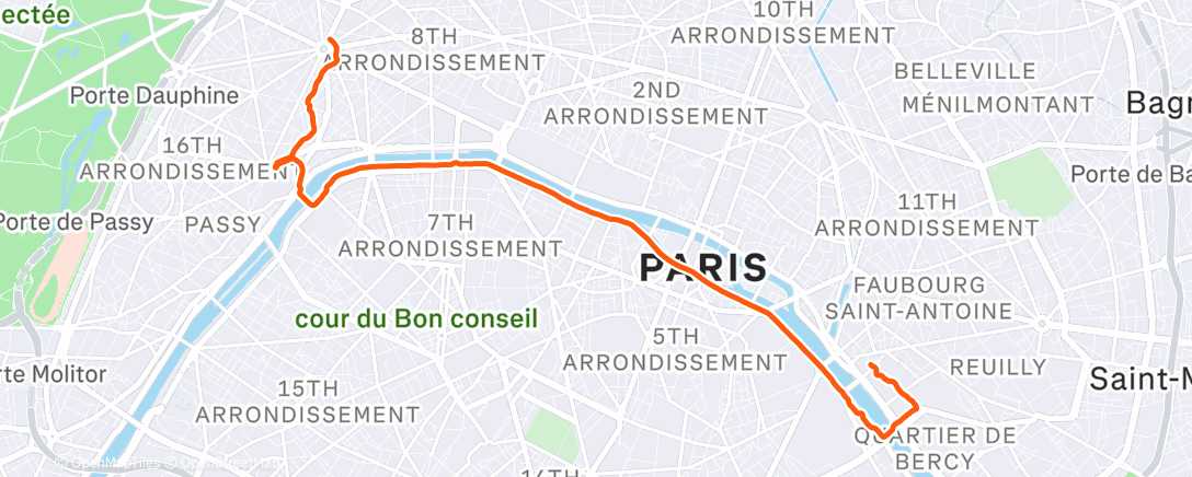Map of the activity, Course à pied en soirée
