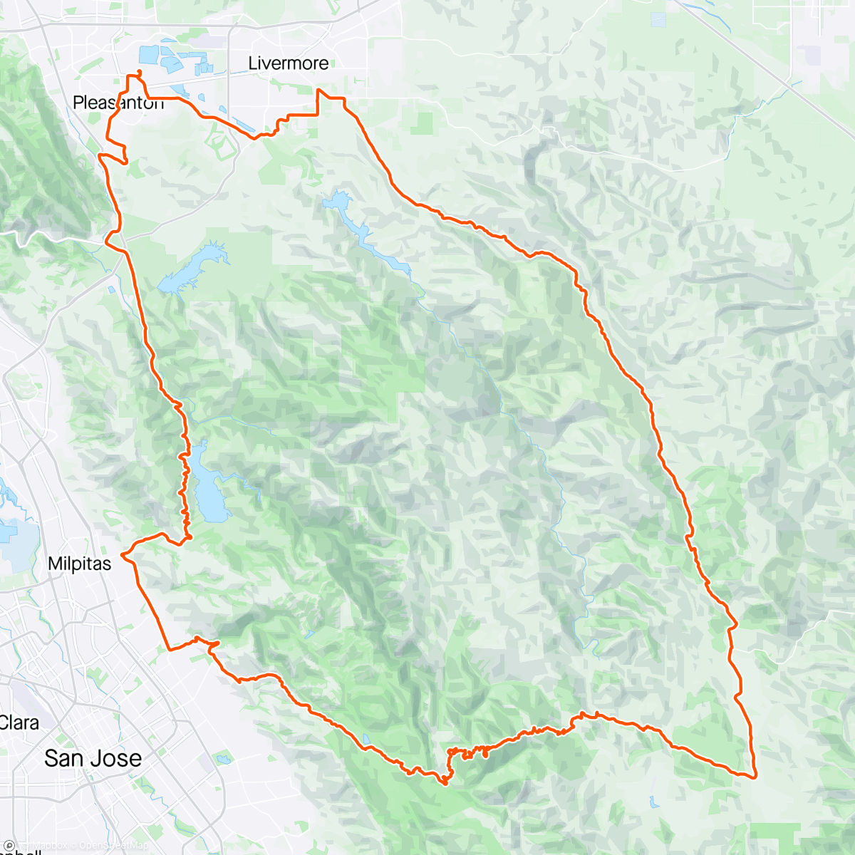 Map of the activity, Mt Hamilton anti-clockwise loop with Dave, Janet and Paul