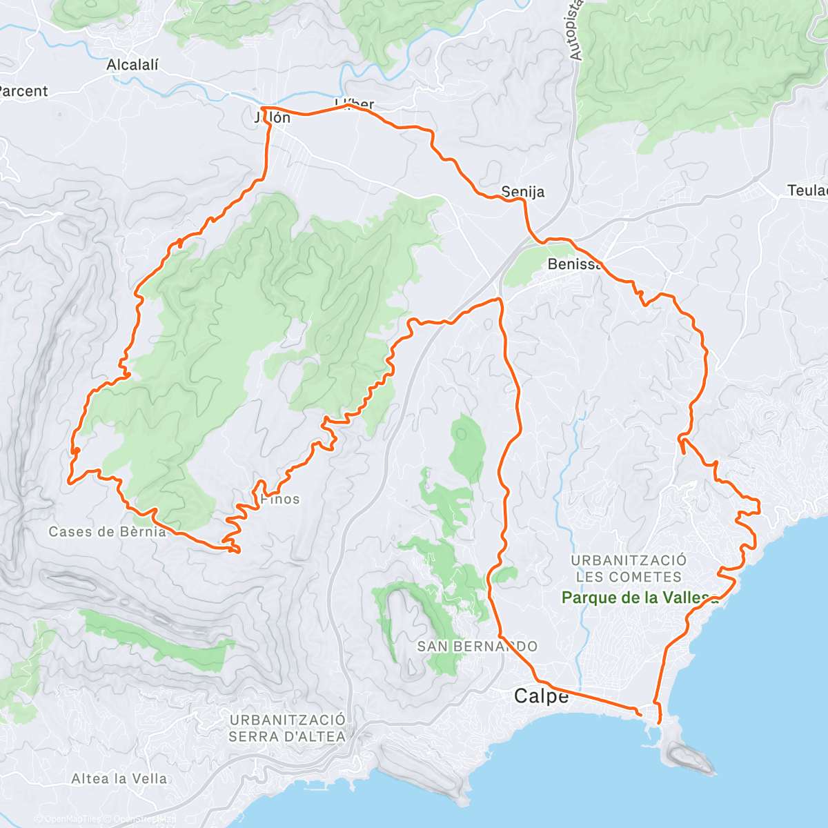 Map of the activity, Bernia loop with stop at vélosol ☕️🥖😎☀️