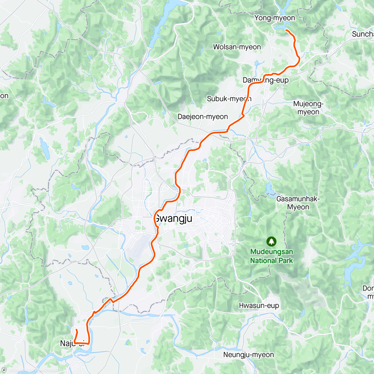 「영산강 자전거길 (담양호 ~ 나주)」活動的地圖