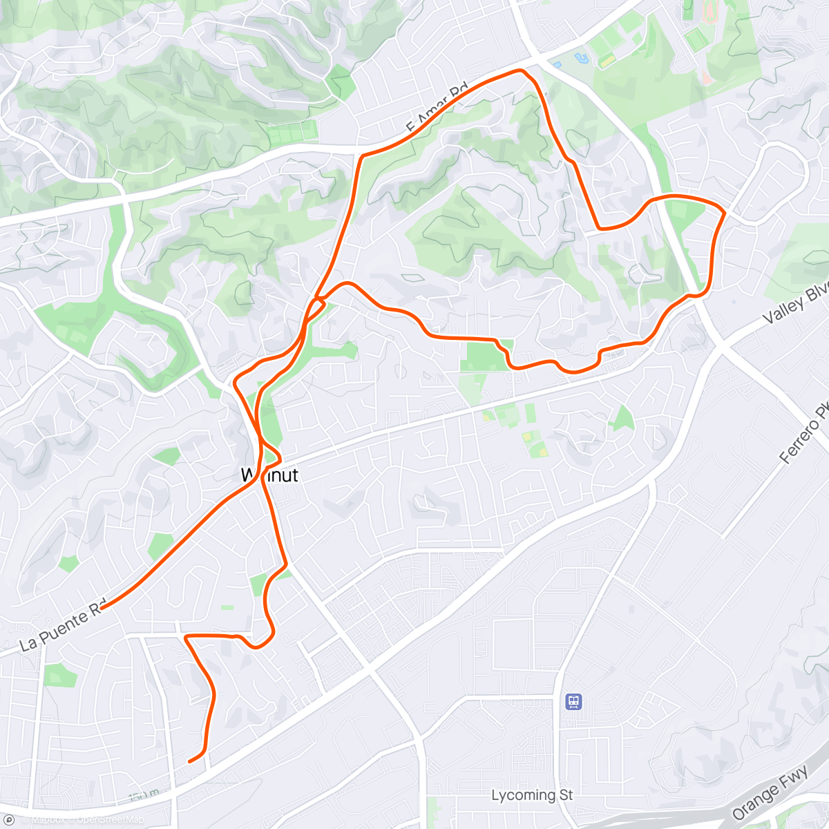 Mapa da atividade, A quicky. Urban assault gravel bike ride walnut horse trails