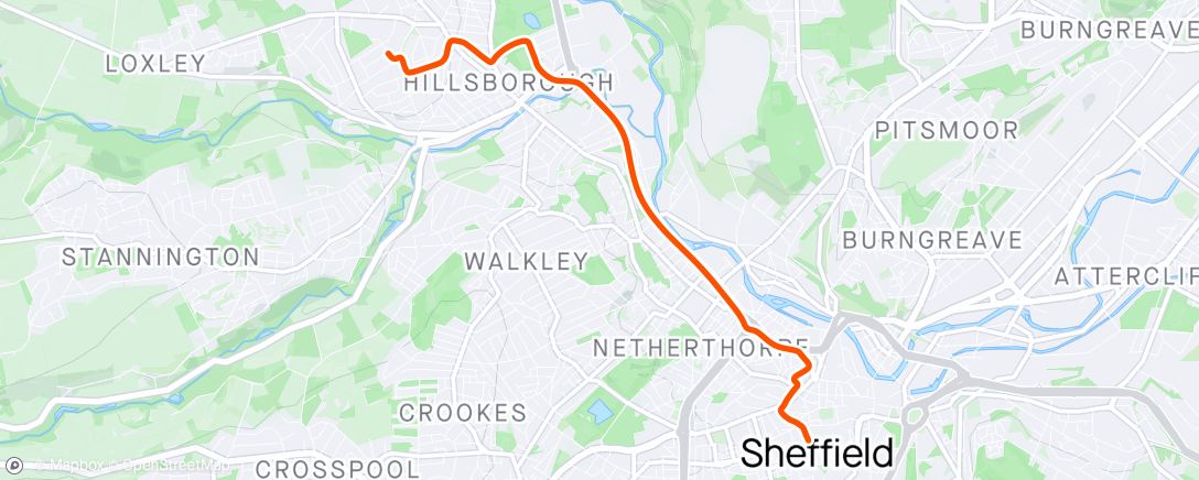 Map of the activity, Afternoon Ride Sheffield, England ⛅