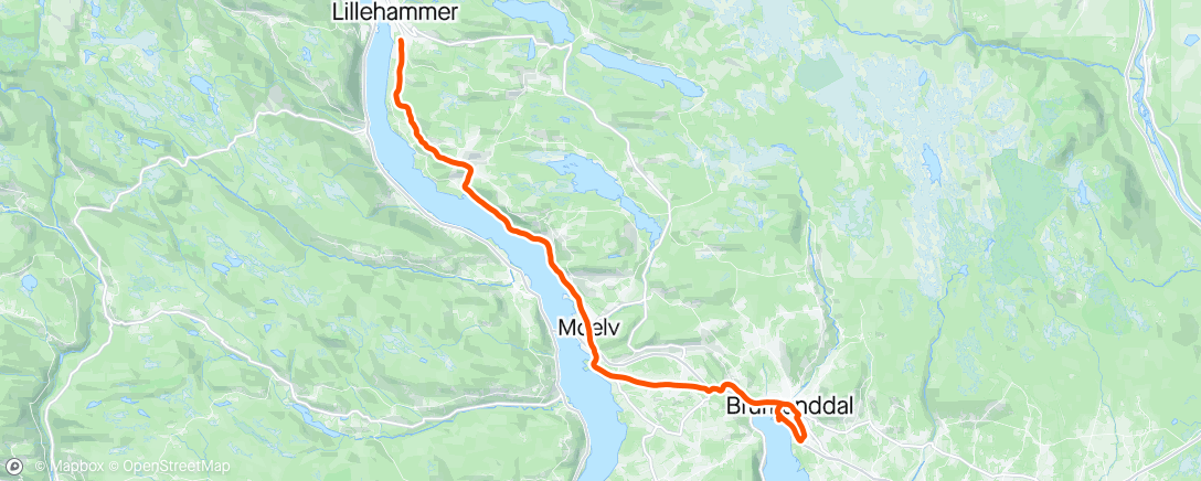 Mapa de la actividad, Tur/retur Lillehammer m/ Roar og Geir  🚴🏾‍♂️🚴🏾‍♂️kaffe ☕️ på Menkerud