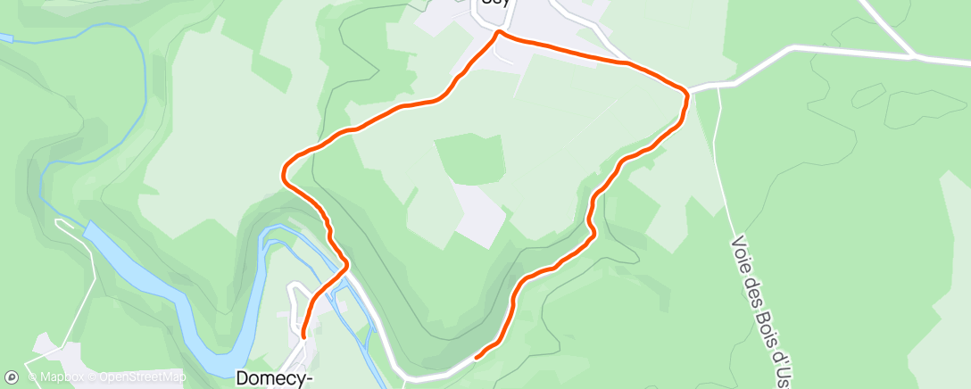 Map of the activity, Dog free road loop @ threshold (but Garmin HR totally off, not picking up properly. Battery? Actual distance = +1 mile, +10 mins, +180 ft elev.)