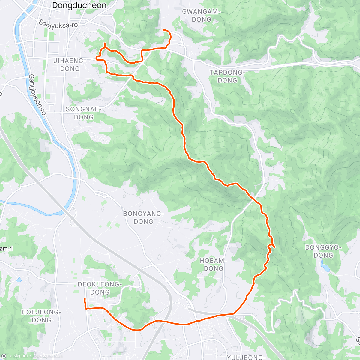 Map of the activity, 10.5mi Base HR Trail Run (Chilbongsan Mt.)