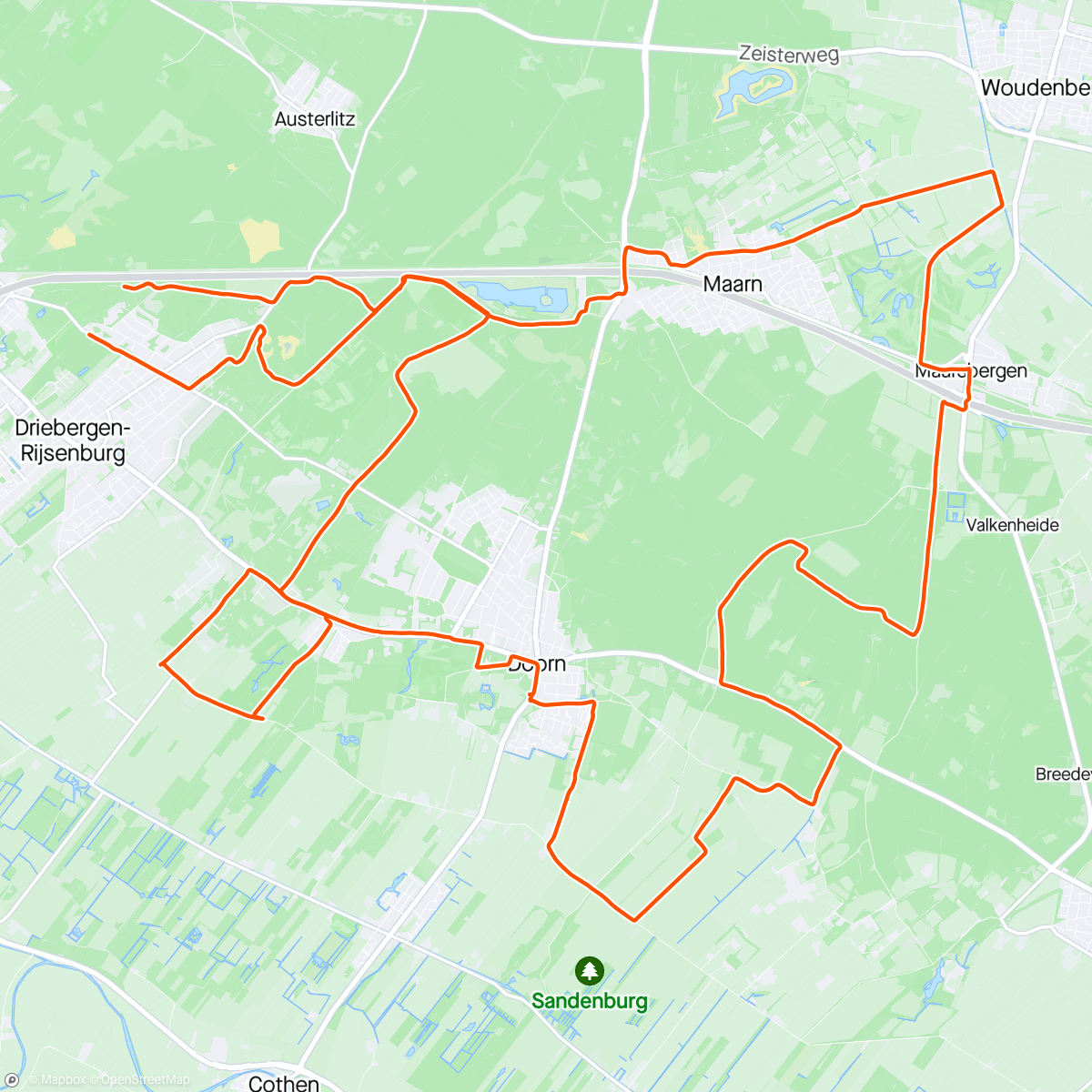 Map of the activity, Gravelride around Driebergen.