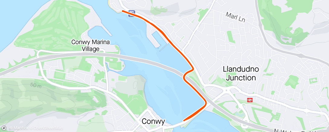 Map of the activity, Lunch Run - steady trot on the river trail from Deganwy to Conwy and back