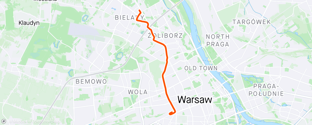 Map of the activity, Warszawa Główna Ride