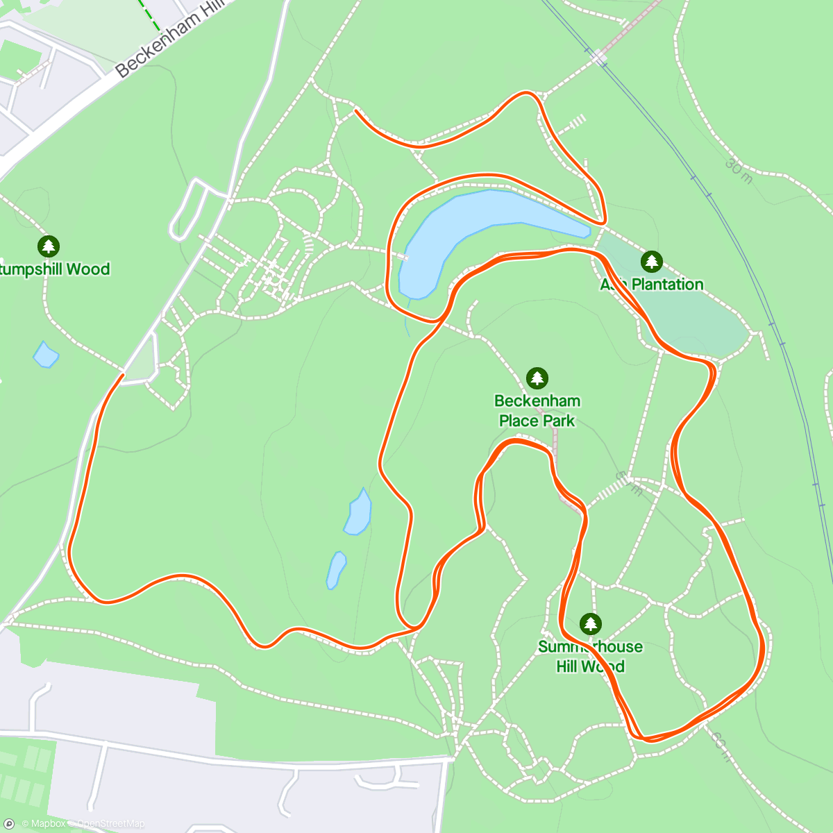 Map of the activity, Beckenham Place parkrun - strong recovery run from last Sunday's marathon