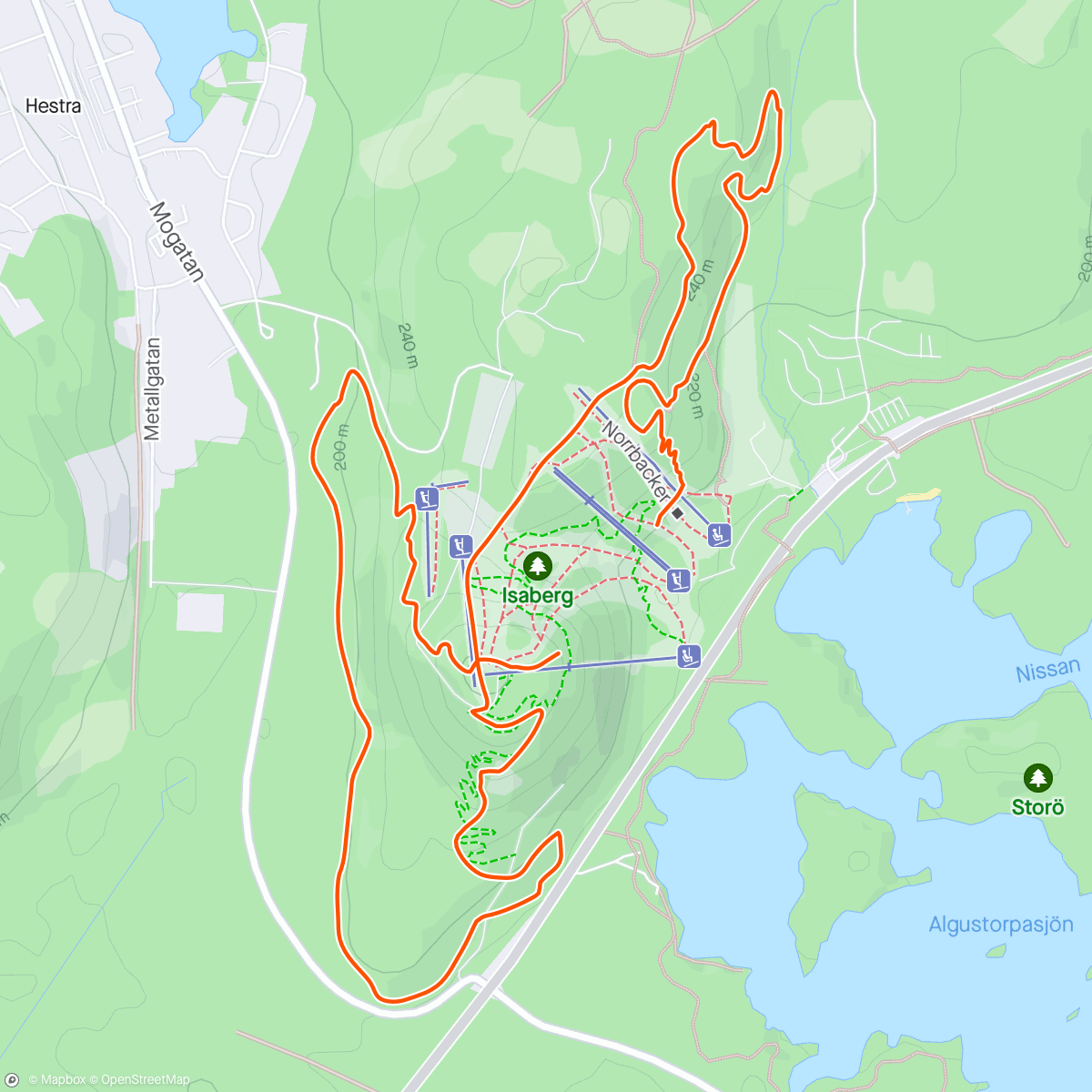 Map of the activity, Isaberg extreme löp