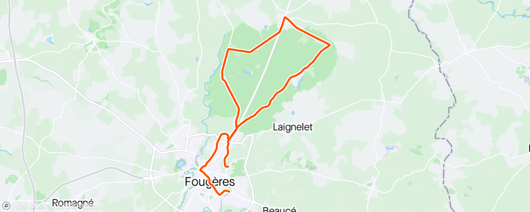Карта физической активности (Séance avec du dénivelé entre Fougères et Landéan en passant par la forêt. Un peu dans le dur sur la fin. Récup désormais ;-))