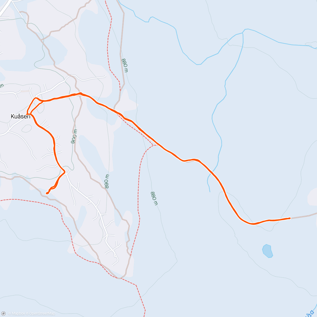 Map of the activity, Night Walk med inspeksjon av ny grusvei mot Gjestbodsåsen