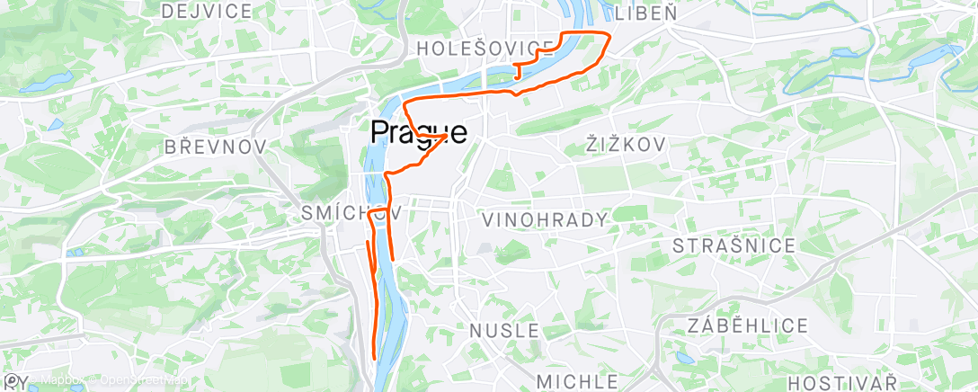 Map of the activity, Prague Half Marathon 2 hours 14 mins