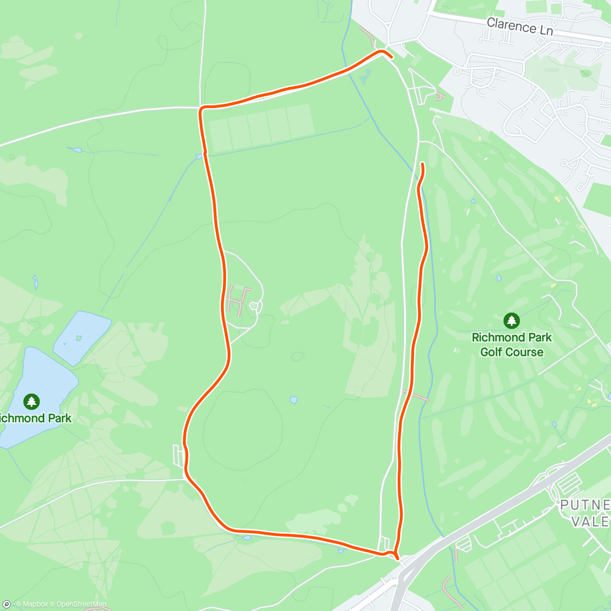Map of the activity, Easy Richmond Park run for bacon