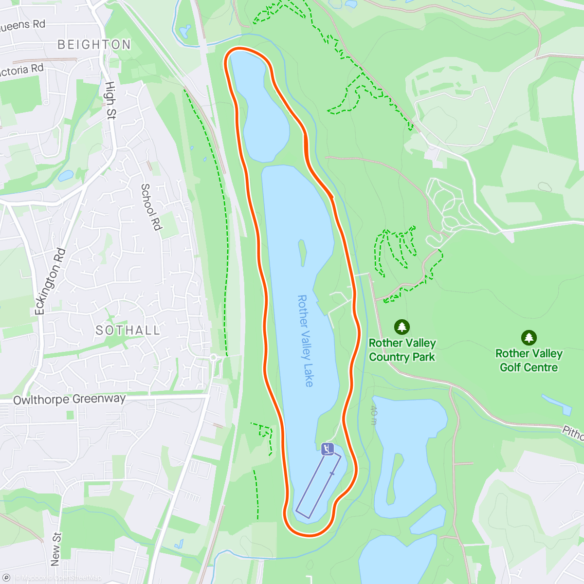 Map of the activity, Rother valley Parkrun #252 - pacing mum! Still not feeling great.